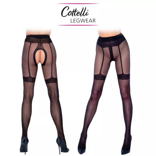 Cottelli Legwear Sexy Collant Autoreggenti Senza Cavallo Crotchless Tights Black