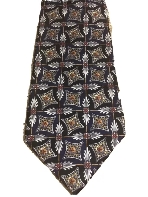 Zylos George Machado  Men's Tie Necktie Navy Blue Print 100% Silk