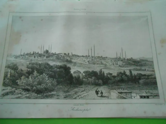 Gravure 1840  Turquie Turkey Porte triomphale de l'ancienne citadelle Andrinople