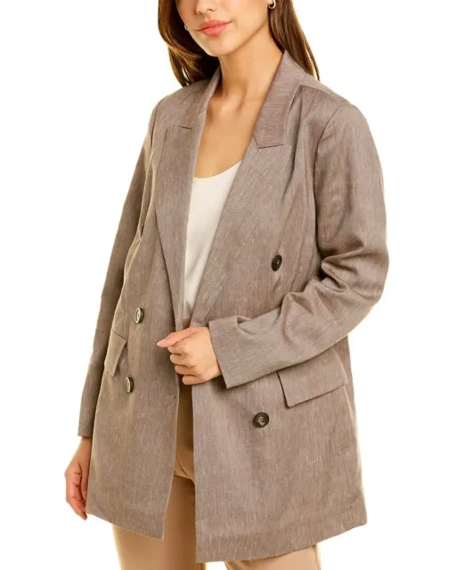 Peserico Double-Breasted Wool & Linen-Blend Jacket Women's Brown 38