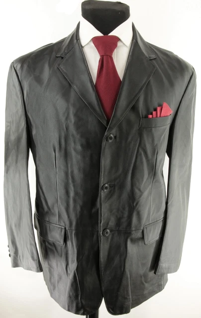 New Stafford Men's Black Cognac 100% Leather Blazer Jacket Sport Coat Size XL