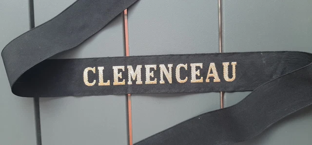 RUBAN LÉGENDÉ CLEMENCEAU Porte Avions Marine Nationale ORIGINAL bachi