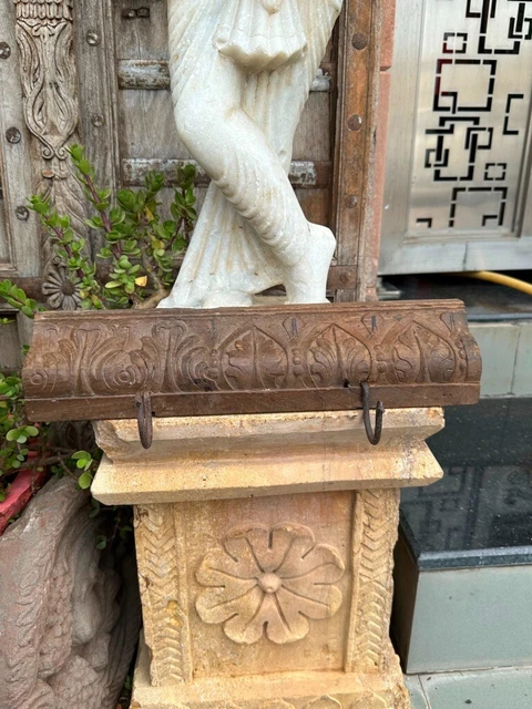 1890's Ancient Old Wooden Hand Carved Floral Carved Wall Fixing 2 Hanger Hooks