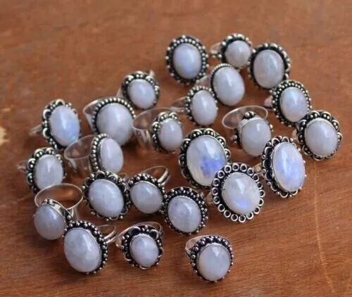 Rainbow Moonstone Gemstone 925 Sterling Silver Plated Wholesale Lot Rings