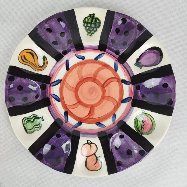 Vicki Carroll Signed 12 Deviled Egg Tray Plate 1995 Bon Appetit Vegetables 10.5"