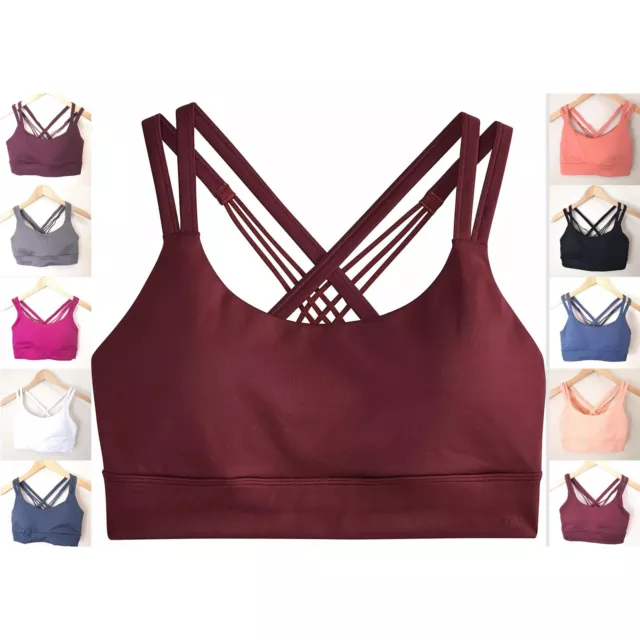 Sports Bra Bralette Crop Top Non-Wired Removable Padding Strappy Back Soft Gym