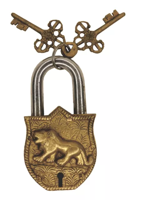 Tiger Engraved Door Lock Antique Vintage Style Handmade Brass Padlock Home Décor