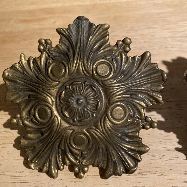 Vintage Heavy Brass Curtain Tiebacks (1 pair) - Flowers - Nice Detailed - Ornate 3