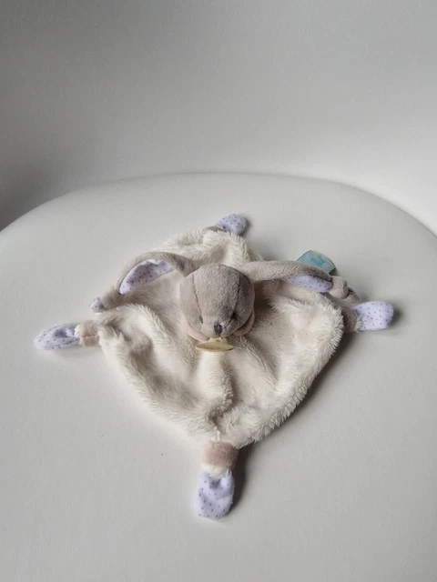 A. DOUDOU PLAT BABY NAT LAPIN blanc beige gris pois carré - TBE