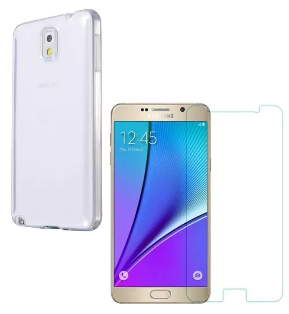 For SAMSUNG GALAXY NOTE 3 TEMPERED GLASS SCREEN PROTECTOR + CLEAR TPU CASE COVER