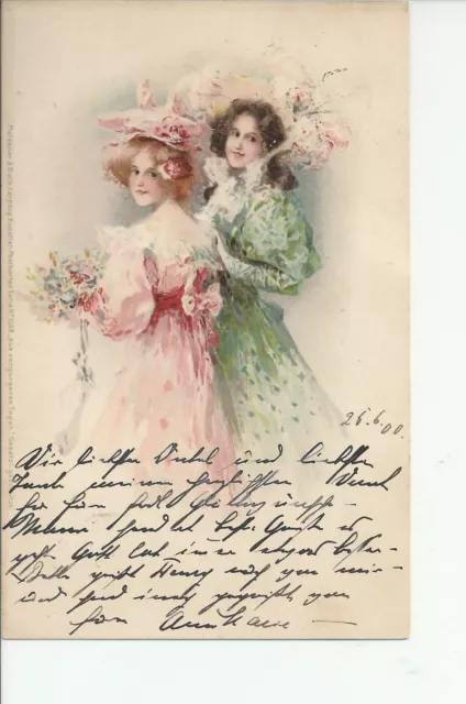 Cpa-1900-Illustrateurs-Non Signe-2 Jeunes Femmes Avec Des Fleurs-