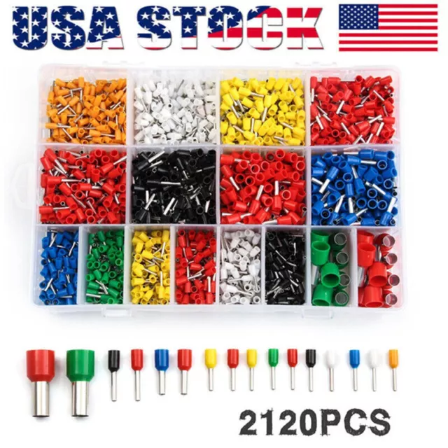 2120Pcs Electrical Wire Connectors Cord Pin End Bootlace Ferrule Crimp Terminals