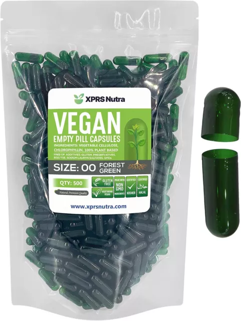 Size 00 Clear Forest Green Empty Vegan/Vegetable Vegetarian Pill Capsules Vcaps