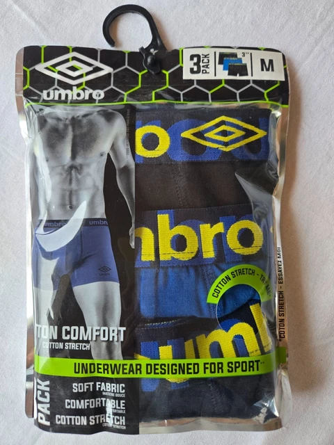 Lot De 3 Boxers Umbro Neufs Avec Étiquettes - Couleurs Noir, Bleu, Jaune, Taille M