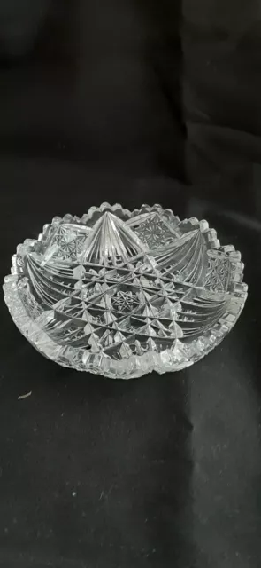 Small Vintage CUT GLASS Bowl Candy Nut Dish with Sawtooth RIM Brilliant!