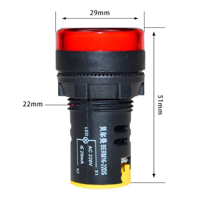 Plastic Power Signal-Lamp-22mm LED Pilot Light Indicator-Panel-Mount - 220V NEW