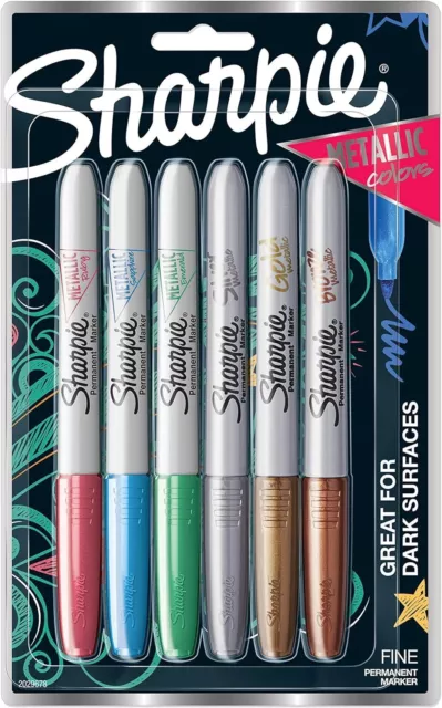 Sharpie Metallic Permanent Markers Durable Fine Point Assorted Colors 6-Count