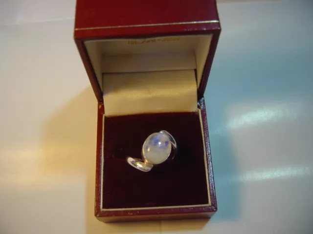 Vintage Solid Silver Stunning Ring-Superb Large Natural Moonstone Size P