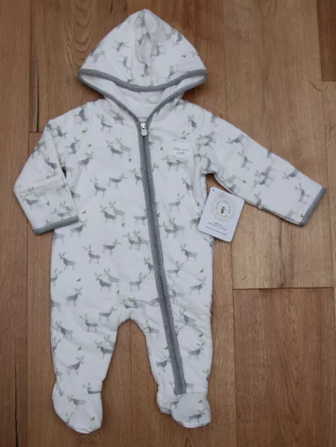 Burts Bees Baby Boy Organic Hooded Bunting ~ Fold Over Cuffs ~ Off-White & Gray