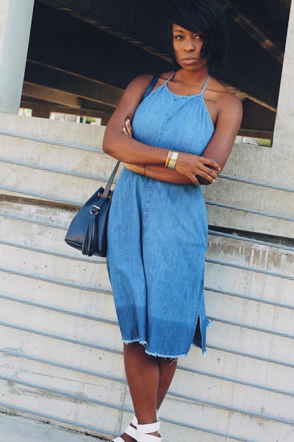 white christmas dresses ZARA. Halterneck denim midi dress. TM – Hibuy market main image 1