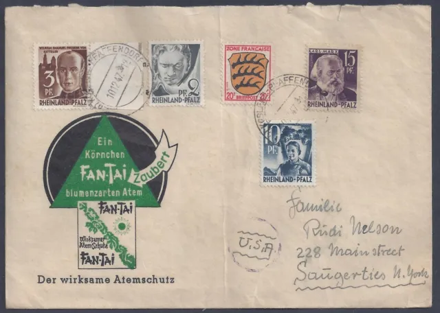 Alemania 1947 Francia Ee. Uu. Ilustraciones Saludo Cubierta W/ Francés Zona