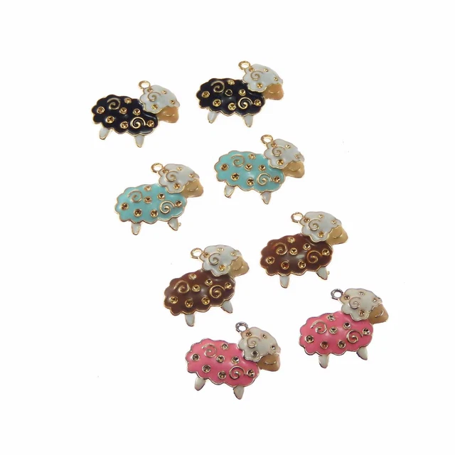 4 Stück Gold Metall Mischen Emaille Schaf Geformt Charms Anhänger Schmuck Kunst 3