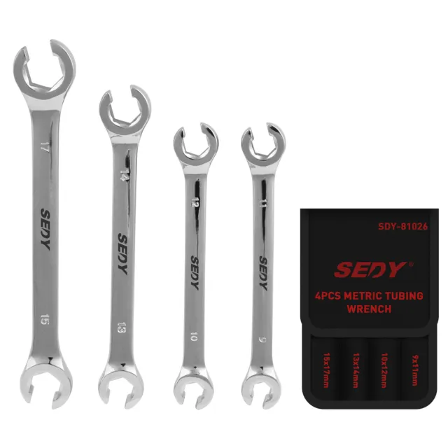4PC Flare Nut Wrench Open-Ended Brake Pipe Spanner Set 9,10,11,12,13,14,15,17MM