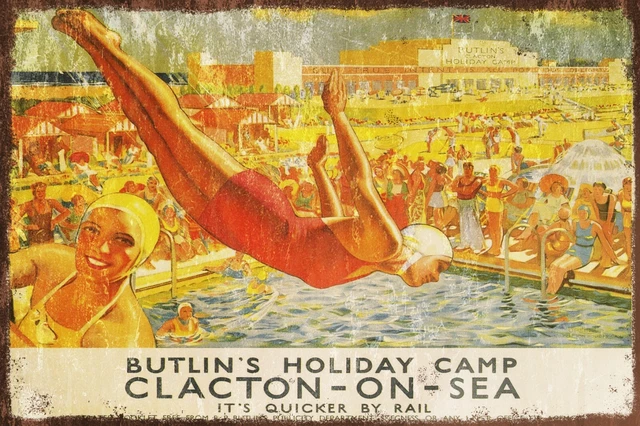 CLACTON-ON-SEA BUTLIN'S HOLIDAY Advert Aged Look Vintage Retro Style ...