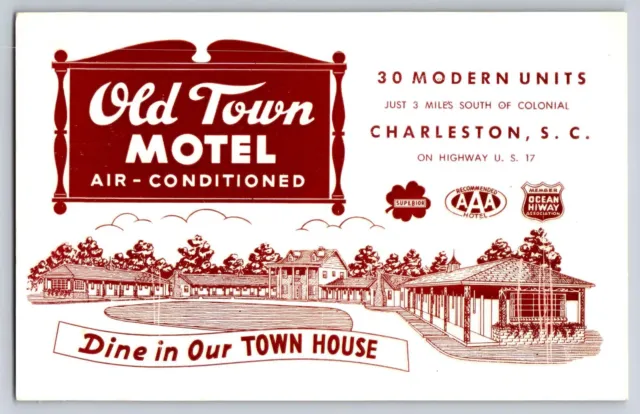 Postcard Advertising Card for Old Town Motel Charleston South Carolina    D-17