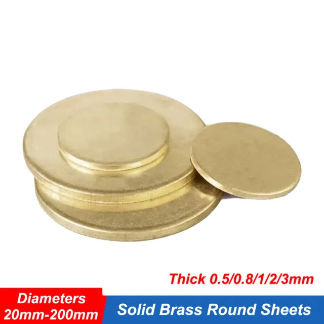Solid Brass Discs Blanks Metal Round Sheets Dia 20mm-200mm Thick 0.5/0.8/1/2/3mm