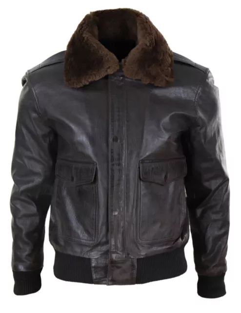 Mens Real Leather Aviator Bomber Jacket Removable Fur Collar Pilot Flying Jacket