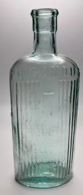 Aqua Oval Bottle Embossed POISONOUS  7 1/8" tall KO-39