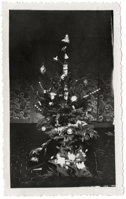 photo anonyme snapshot de Noël c.1940 Sapin de Noël -