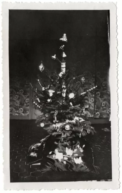 photo anonyme snapshot de Noël c.1940 Sapin de Noël -