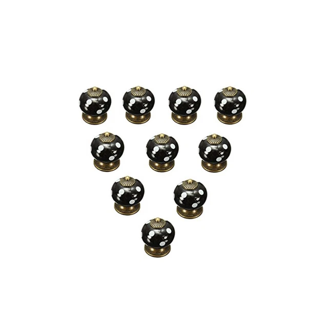10pcs Polka Dotted Round Ceramic Kitchen Cupboard Cabinet Drawer Door Knobs