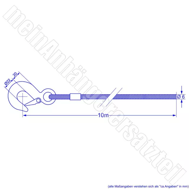 Drahtseil Stahlseil mit Haken 6mm / 10m für Seilwinde Seilzug Handseilwinde 2