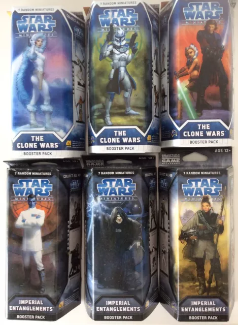 6 x STAR WARS MINIATURES CLONE WARS IMPERIAL ENTANGLEMENTS BOOSTER PACK SEALED