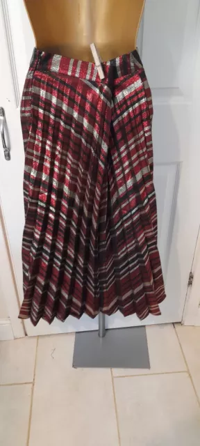 ZARA SMALL CLARET Metallic Pleated Midi Skirt Chevron Red Black Christmas Party 21.95 PicClick UK