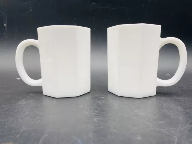 White Arcoroc Octime Glass Octagon Vintage France Set Of 2 Coffee Tea Mugs Cups