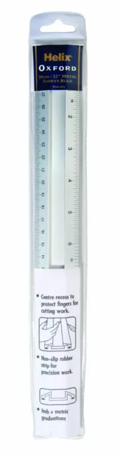 Helix 30cm/30.5cm Métal Règle Sécurité Règle Aluminium Anti-dérapant Doigt Prise