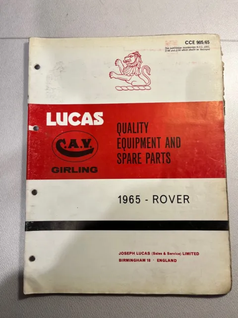 Lucas Equipment And Spare Parts Catalogue For Rover 1965 - Cce905/65