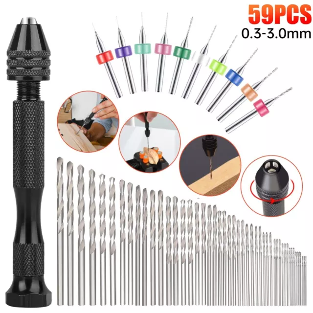 59Pcs Precision Pin Vise Mini Micro Hand Twist Drill Bits Set Rotary Tools Kit