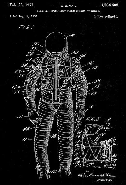 1971 - Flexible Space Suit Torso Restraint System - E. G. Vail Patent Art Magnet