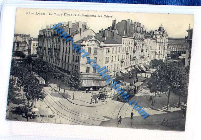 Cpa Animé 69 Rhone Alpes Lyon, Cours Vitton + Boulevard Des Belges 1917 Dos Vert