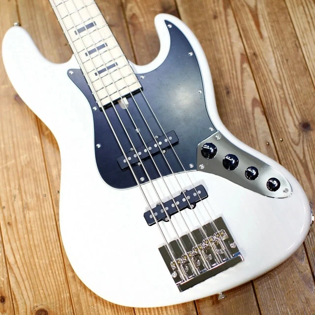 JB white 5 strings Electric Bass black pickguard chrome hardware