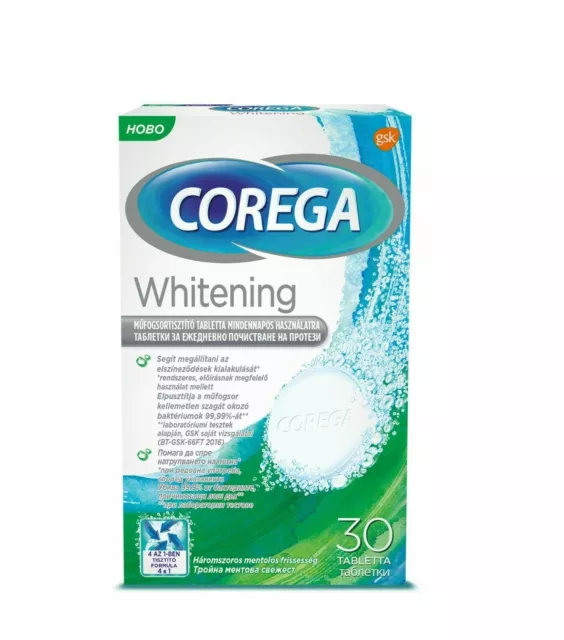 Corega Tabs Denture Whitening Kill 99.9% Bacteria Remove Plaque Freshness 30 pcs