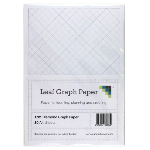 A4 Diamond Graph Paper 10mm 1cm, 30 Loose-Leaf Sheets, Grey Grid Lines