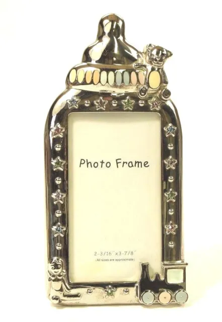 Baby Picture Frame Silver Plated Nursery Shower Gift Baby Gems Enamel Colors