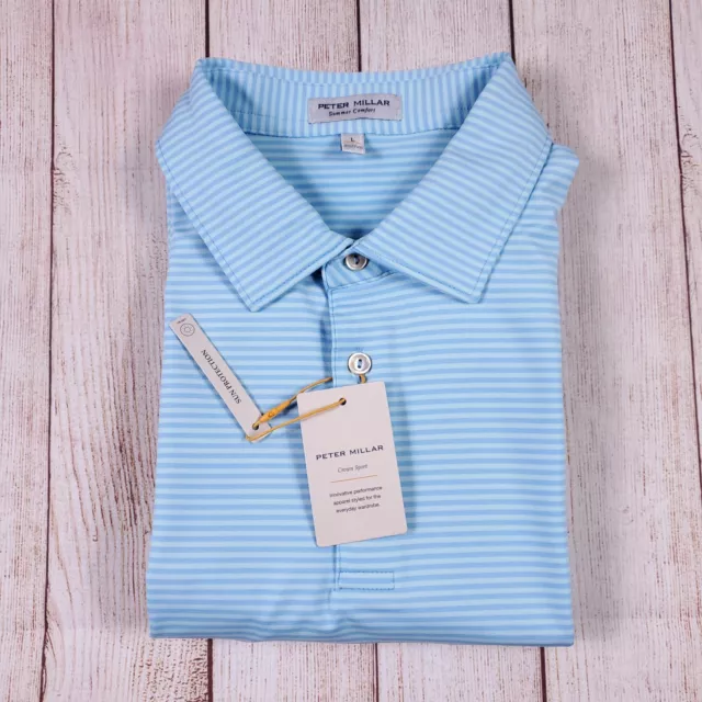 NEW Peter Millar Crown Sport Summer Comfort Performance Striped Polo Shirt L