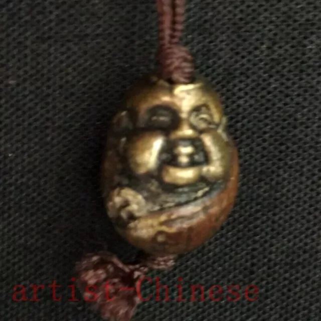 Old Chinese Bronze Carved Lad Buddha Statue Netsuke Pendant Gift Collection